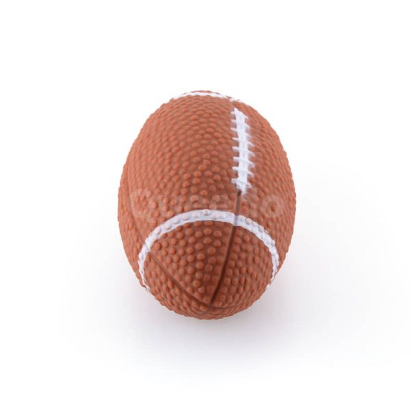 Pískajúca hračka pre psa lopta rugby hnedá