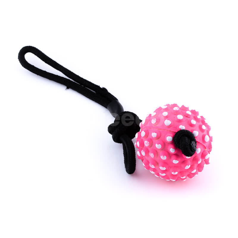 Zábavná gumená hračka pre psa lano lopta pichliače ružová