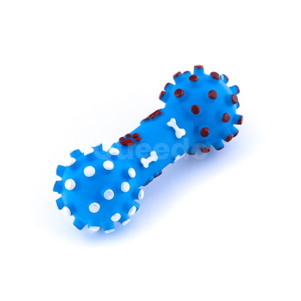 Pískajúca hračka pre psa kosť s pichliačmi modrej farby