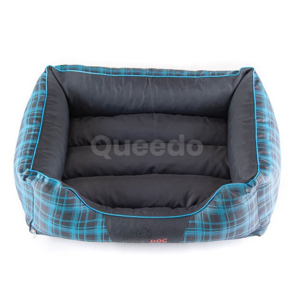 Kvalitná posteľ pre psa Prestige grafitová modré mriežky