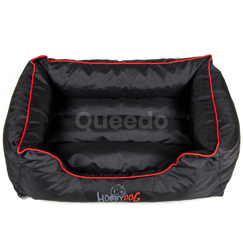 Krásny a pohodlný pelech pre mačku Comfort červené lemo čierny Queedo