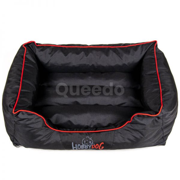 Krásny a moderný pelech pre psa Comfort červené lemo čierny Queedo
