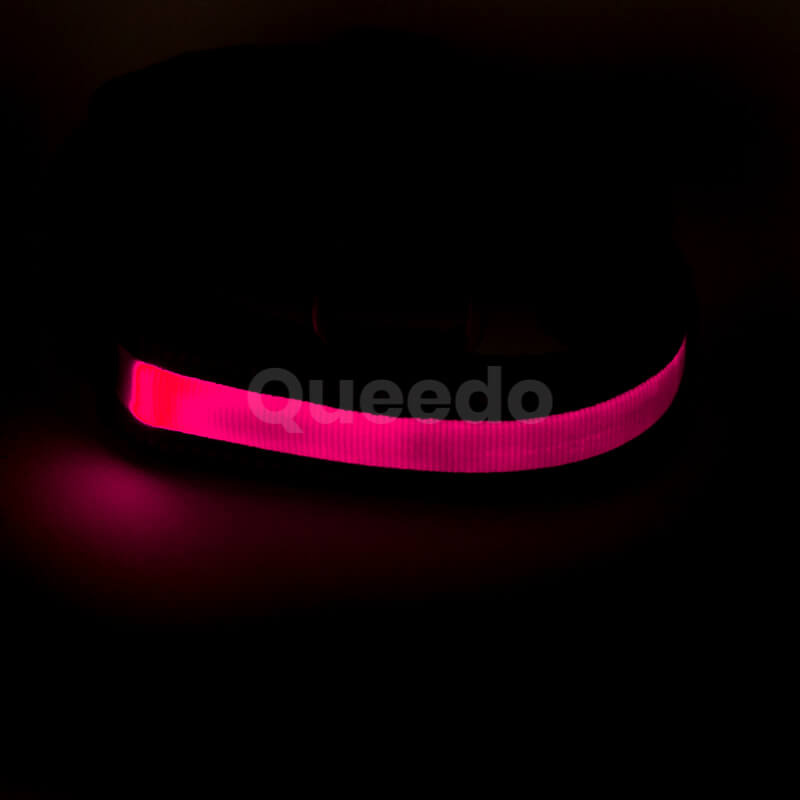 Svietiaci obojok pre psov LED nabíjací ružový Queedo