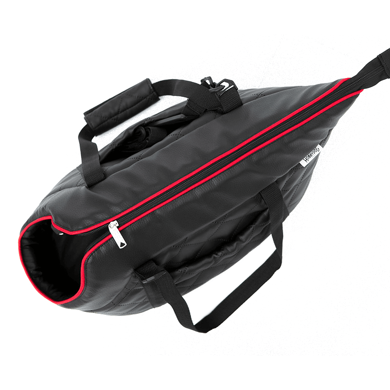Kožená prenosná taška pre psa čierna červené lemo 2